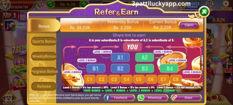 3Patti Lucky Game Refer and Earn